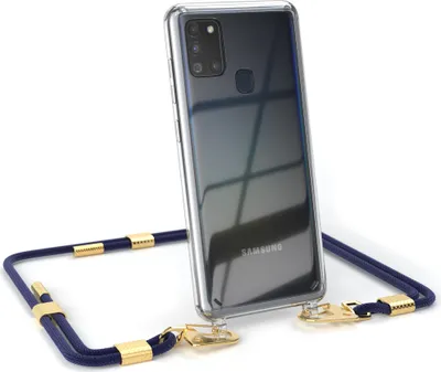 Produktbild von EAZY CASE Handykette für Samsung Galaxy A21s, Transparente Silikonhülle mit Band, Clear Case, abnehmbar in  Blau