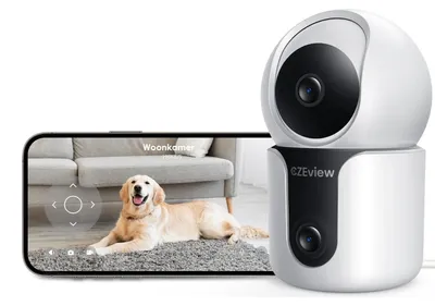 Zdjęcie produktu dla Kamera monitorująca wewnętrzna Kamera bezpieczeństwa - 2K podwójne obiektywy - Noktowizja - Wi-Fi 2,4 i 5 GHz