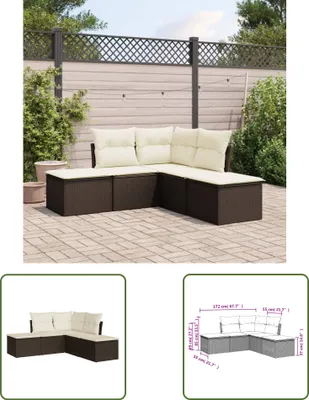 Produktbild von The Living Store 5-tlg. Garten-Sofagarnitur mit Kissen Braun Poly Rattan