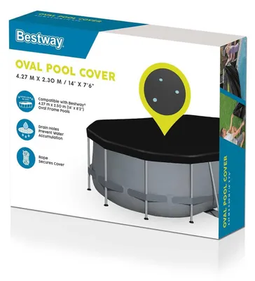 Obrázok produktu pre Bestway 58425 / 24, Bezpečnostný kryt na bazén, Nadzemný bazén, Oválny, Čierna, Bestway 4.27 m x 2.50 m (14 ft. x 8 ft. 2 in.) oval frame pools, 2300 mm