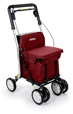Produktbild von Lett800 Comfort Move | Einkaufstrolley | 4-Rad Faltbarer Einkaufswagen | Medizinprodukt der Klasse I | Abnehmbare Tasche 29 l/15 kg | Rollator mit Sitz | Ablagefach | Rot