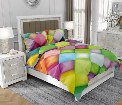 Obrázek produktu pro Povlečení 200x220 cm + 2x70x80 cm, 3dílná sada, 100% bavlna, satyna, zip, abstraktní, vícebarevná - SOVIO | So.0189