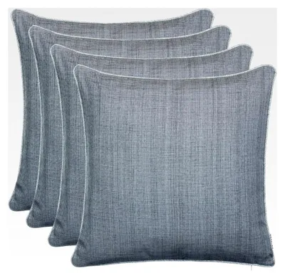 Produktbild von 4er Set Outdoor Kissen 45x45 cm – Wetterfeste Zierkissen mit Paspel in Leinenoptik – Wasserabweisende Gartenkissen & Dekokissen für draußen – Sofakissen für Balkon & Terrasse - Grau