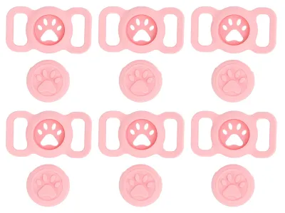 Produktbild von 6 Stück Haustier-Halsbandhalter für Airtag, Silikon, Anti-Verlust, schützende Katzenhalsbänder, Hülle, Hund, Rosa