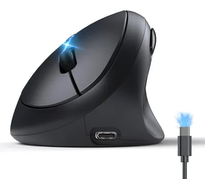 Produktbild von TECKNET Ergonomische Maus Bluetooth, Wiederaufladbar Maus Kabellos mit 3 Gerät (BT 5.0/3.0 + 2.4G), 6 Tasten, 4800 DPI Leise Vertikale Funkmaus für Laptop, Computer, iPad, Mac, Windows – Schwarz