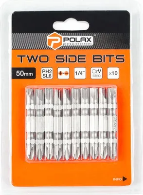 Zdjęcie produktu dla Zestaw bitów dwustronnych 50mm PH2 - SL6 1/4" 6150CRV (10 szt) Polax