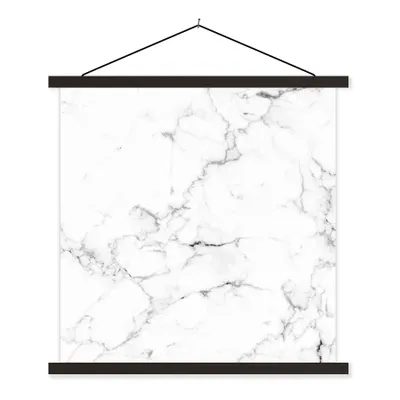 Produktbild von MuchoWow® Textilposter Marmor - Weiß - Grau - Luxus - Marmoroptik - Strukturiert 60x60 cm mit schwarzem Rahmen - Posteraufhänger