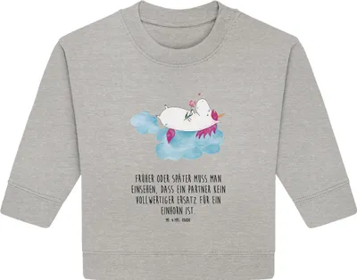 Produktbild von Mr. & Mrs. Panda Organic Baby Pullover Einhorn Verliebt 12. - 18. Monat - Heather Grey - Geschenk, Freundin, Wolke, Bullover, Liebe, Unicorn, Einhörner