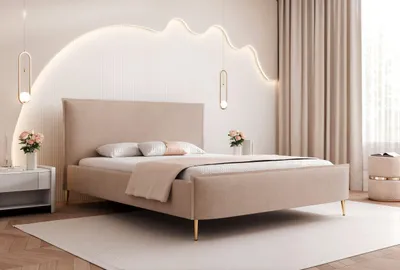 Produktbild von Polsterbett Modernes Bett "ETERNIA" mit hohen Beinen & praktischem Stauraum