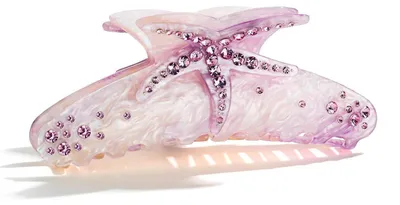 Image de Elégante barrette rose avec motif marin, strass & étoile de mer