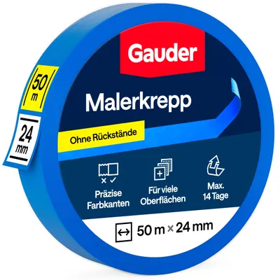 Image de GAUDER : Ruban de masquage pour peinture, ruban adhésif de peintre (1 rouleau - 24 mm x 50 m)