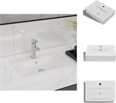 Immagine prodotto di vidaXL Lavabo in Vetroceramica con foro per rubinetto/trabocco Bianco Rettangolare - Lavabo per bagno