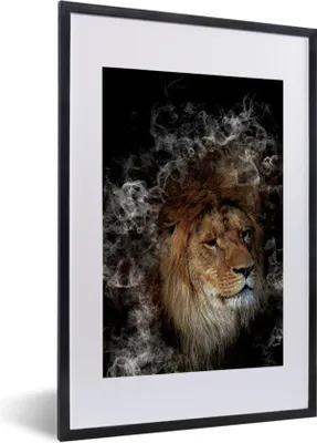 Produktbild von MuchoWow® MuchoWow® Gerahmtes Poster Löwe - Rauch - Abstrakt 40x60 cm - Poster mit zchwarzem Bilderrahmen - Poster in Rahmen