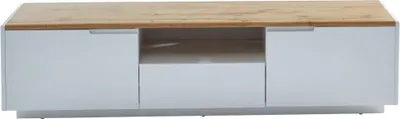 Produktbild von AMANI RTV Schrank - 2 Paar Türen und 1 Schublade - MDF weiß lackiert - Farbe: Weiß und Eiche.