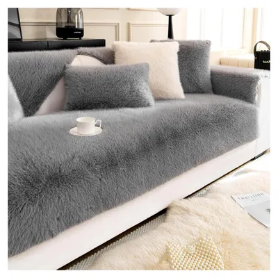 Produktbild von Samt Sofaüberzug für 1/2/3/4-Sitzer L-Form Couch Überzug Ecksofa rutschfest für Hund und Katze (Grau, 90 * 210CM)