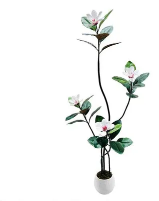 Productafbeelding van Kunstplant - Geschikt voor huis of kantoor - Kunstmatige rubberboom en magnolia - Witte pot - Groen - 150 cm