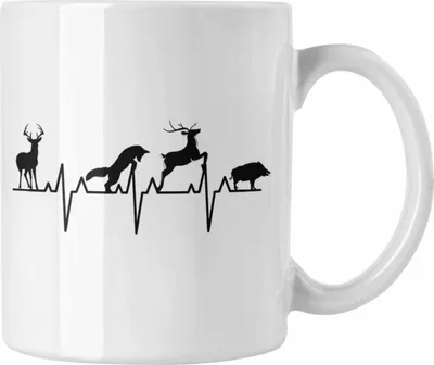 Produktbild von Trendation - Jäger Geschenke für Männer Tasse Geschenkidee Herzschlag Reh Wildschwein Hund (Weiß)