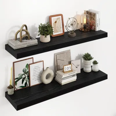 Immagine prodotto di Mensole a parete in legno, profondità 100 cm, larghezza 23,5 cm, colore nero, set da 2
