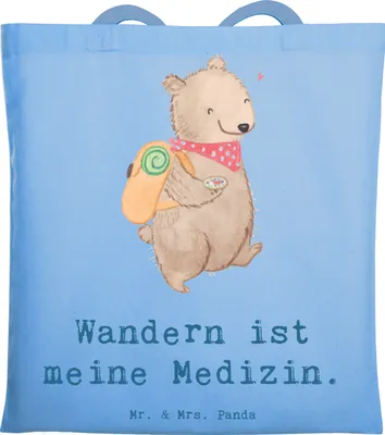 Produktbild von Mr. & Mrs. Panda Schultasche Bär Wandern - Sky Blue - Geschenk, Freizeitsport, Bergsteigen, Stoffbeutel, Tote Bag, Outdoor Sport, Tasche, Tragetasche, festivaltasche