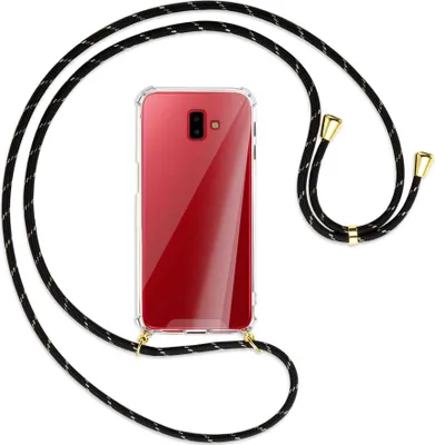 Produktbild von Handykette Backcover-Schutzhülle mit Band (Metall goldfarben) für Samsung Galaxy J6 Plus - schwarz/gold