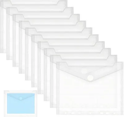 Immagine prodotto di Buste trasparenti A5, 10 pezzi, formato DIN A5, buste protettive trasparenti per documenti, cartellina A5, 23x18 cm, archiviazione, organizzazione dei documenti, graffette