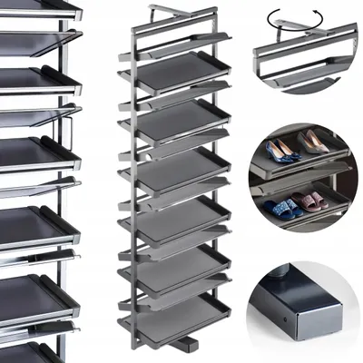 Image de Panier pivotant avec 12 compartiments pour chaussures, dessins, anthracite