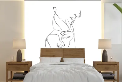 Produktbild von MuchoWow® Fototapete für Wohnzimmer oder Schlafzimmer Wandtapete Vinyl Motivtapete Abstrakte Strichzeichnung einer Frau und eines Mannes im Quadrat - 300x300 cm - Wanddekoration