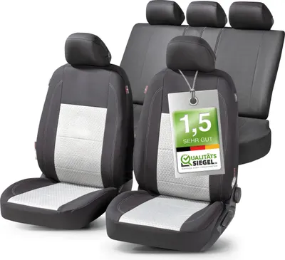 Produktbild von WALSER Premium Autositzbezüge Avignon mit Reißverschluss Qualitätssieger * Sitzbezüge Auto, ZIPP-IT Schonbezüge Komplettset, 2 Vordersitzbezüge, 1 Rücksitzbezug schwarz/silber 11872