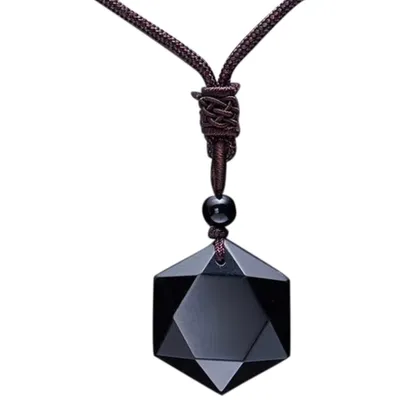 Produktbild von Uni Fashion Natural Energy Stone Hexagram Obsidian Halskette Schmuck Geschenk-1