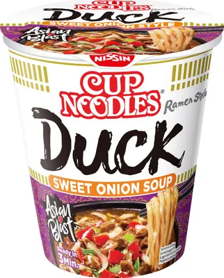 Obrázek produktu pro Nissin CUP NOODLES Roasted Duck, Instantní nudlová polévka, 65 g, Maso, Zeleninová, 5 min, 84 kcal, 351 kJ