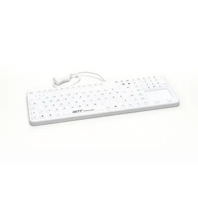 Produktbild von GETT GCQ CleanType Prime Touch+ Siilikon Tastatur m.touchpad m.NUM-block m.Magneten IP65 bel. Tasten USB Farbe: weiss Layout: DE