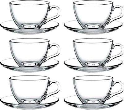 Produktbild von PASABAHCE Kaffeetassen-Set mit Glasteller, Basic-Tischdekor, 1000 ml, 6 Stück
