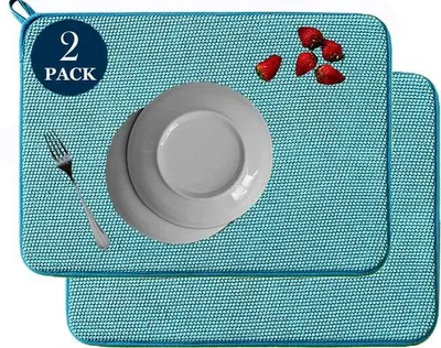 Imagen del producto de Uniqoos® - Juego de 2 alfombrillas de microfibra absorbentes de 40 x 30 cm – antideslizantes, de alta absorción, ideales para la cocina y el fregadero, lavables hasta 40 °C