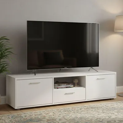 Image de Charo - Meuble TV 147x40x38 cm Blanc, un tiroir