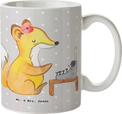 Produktbild von Mr. & Mrs. Panda Becher Sekretärin Herz - Grau Pastell - Geschenk, Teetasse, kaffeebecher keramik, Kaffeetasse, Keramikbecher, Tasse, Pott