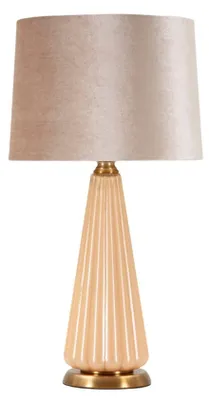 Zdjęcie produktu dla Lampa stołowa Perly, średnica 36,5 x wysokość 68,5 cm, szkło, kolor złoty, klosz z tkaniny, gwint E27, maksymalna moc 40W