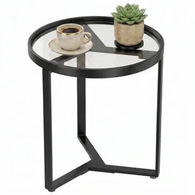 Produktbild von Beistelltisch – Runder Beistelltisch – Couchtisch – Tisch – Nachttisch – Transparenter Glasbeistelltisch – Couchtisch – 45 x 45 x 50 cm – Schwarz