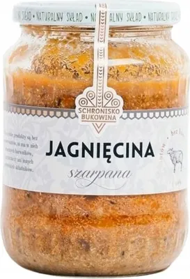 Zdjęcie produktu dla Szarpana Jagnięcina pasteryzowana duży słoik - Schronisko Bukowina