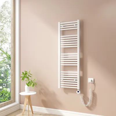 Zdjęcie produktu dla Grzejnik Heilmetz Elektryczny grzejnik łazienkowy Suszarka do ręczników 120x40 cm Biały z grzałką czasową Podgrzewacz do ręczników