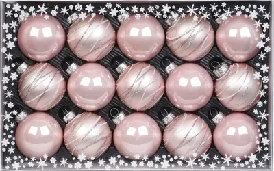 Produktbild von Weihnachtskugeln Streifen Mix Glas 6cm, 15er Set, Farbe:rosa glanz / matt