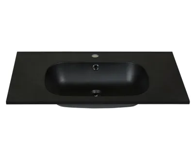 Produktbild von Einbauwaschbecken aus Kunstharz in Stein-Optik - L80 x B46 cm - Schwarz - OKIWA