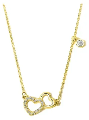 Produktbild von Suzan Gold® 925 Silber Herzkette vergoldet für Damen mit Zirkonia-Herzanhänger im Design Heartspark | Schmuck aus Sterling Silber – hautfreundlich, wasserfest & stilvoll | Geschenk für Frauen