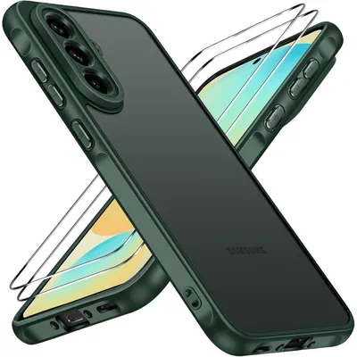 Obrázek produktu pro Pouzdro na mobilní telefon s 2 ochrannými skly pro Samsung Galaxy A56 5G, zelené, matné, průsvitné, nárazuvzdorné, s ochranou fotoaparátu