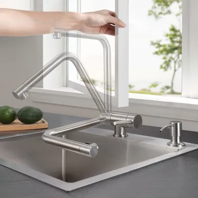 Produktbild von Cecipa, Küchenarmatur, Edelstahl, klappbar, 360° drehbar, Einhand, Vorfenster, Schwarz, Montageloch: 34-38 mm, Ventildurchmesser: 35 mm, Schlauchmutter: 3/8, Anti-Fingerabdruck, kratzfest, flexible geflochtene Anschlussschläuche