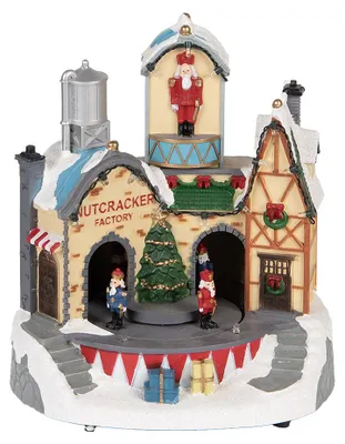 Zdjęcie produktu dla Clayre & Eef Dekoracja świąteczna z oświetleniem LED i muzyką Domek 20x17x23 cm / 3xAA Biały plastik