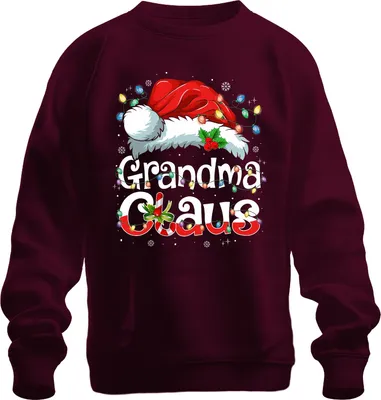 Produktbild von Grandma Claus Weihnachten Oma Geschenk Lichterkette Zuckerstange Uni Sweatshirt Pullover, Burgundy, M