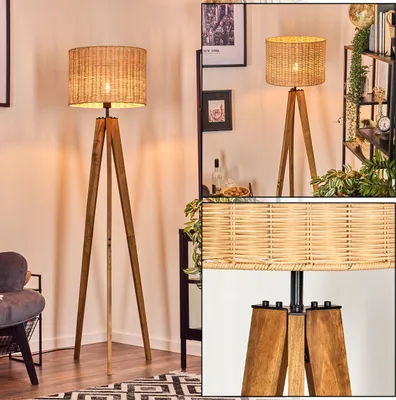 Produktbild von Stehlampe aus Holz/Metall/Rattan in Natur/Schwarz