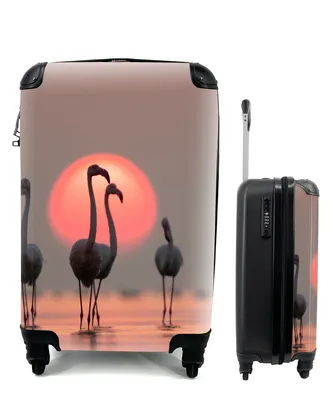 Produktbild von MuchoWow® Koffer Handgepäck Trolley Rollkoffer Kleine Reisekoffer mit 4 Rollen - Vogel - Flamingo - Sonnenuntergang - Rosa - Cabin Size < 55x40x23 cm & 55x40x20 cm - Fotokoffer - Kabinenkoffer - Boardgepäck - Reise-Box - Reisekoffer - Reisegepäck - Koffer mit Bild - Trolley für Kinder