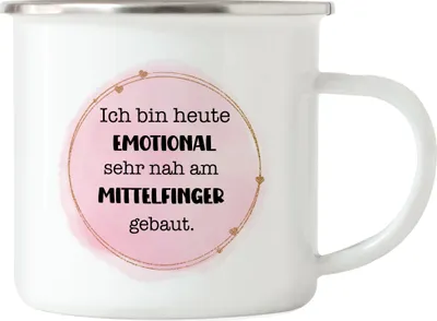 Produktbild von Ich bin heute emotional sehr nah am Mittelfinger gebaut Emaille Tasse Lustig Sarkasmus Büro Mitarbeiterin Kollegin