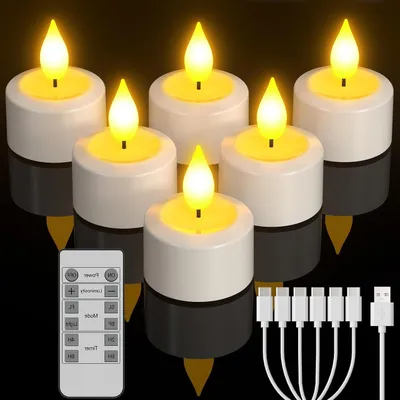 Image de Bougies LED rechargeables - Bougies sans flamme - Décoration d'ambiance - Avec télécommande - Lot de 6 - Blanc